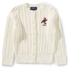 NWT, Girls Ralph Lauren Cream Cable Knitted Polo Bear Cardigan. S 7 . Eu 130