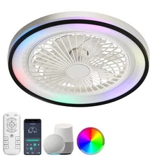 19" Ceiling Fan Light LED RGB Dimmable Flush Mount Fixture Kit with Remote Party