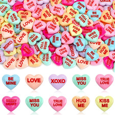 60Pcs Resin Conversation Hearts,Fake Valentines Conversation Hearts Flatback Cha