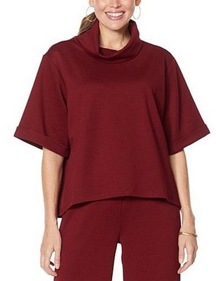 DG2 Diane Gilman Downtime Ottoman Ponte Cowl-Neck Top Wine 3X Plus New
