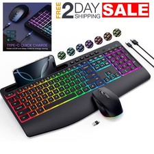 Combo De Teclado y Mouse Inal mbrico Recargable Luz LED Tipo C Soporte Celular