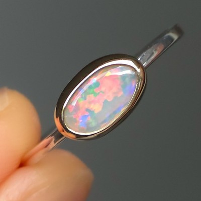 Two Tone 14k Gold + Silver Solid Australian Grey Crystal Opal Ring, Coober Pedy