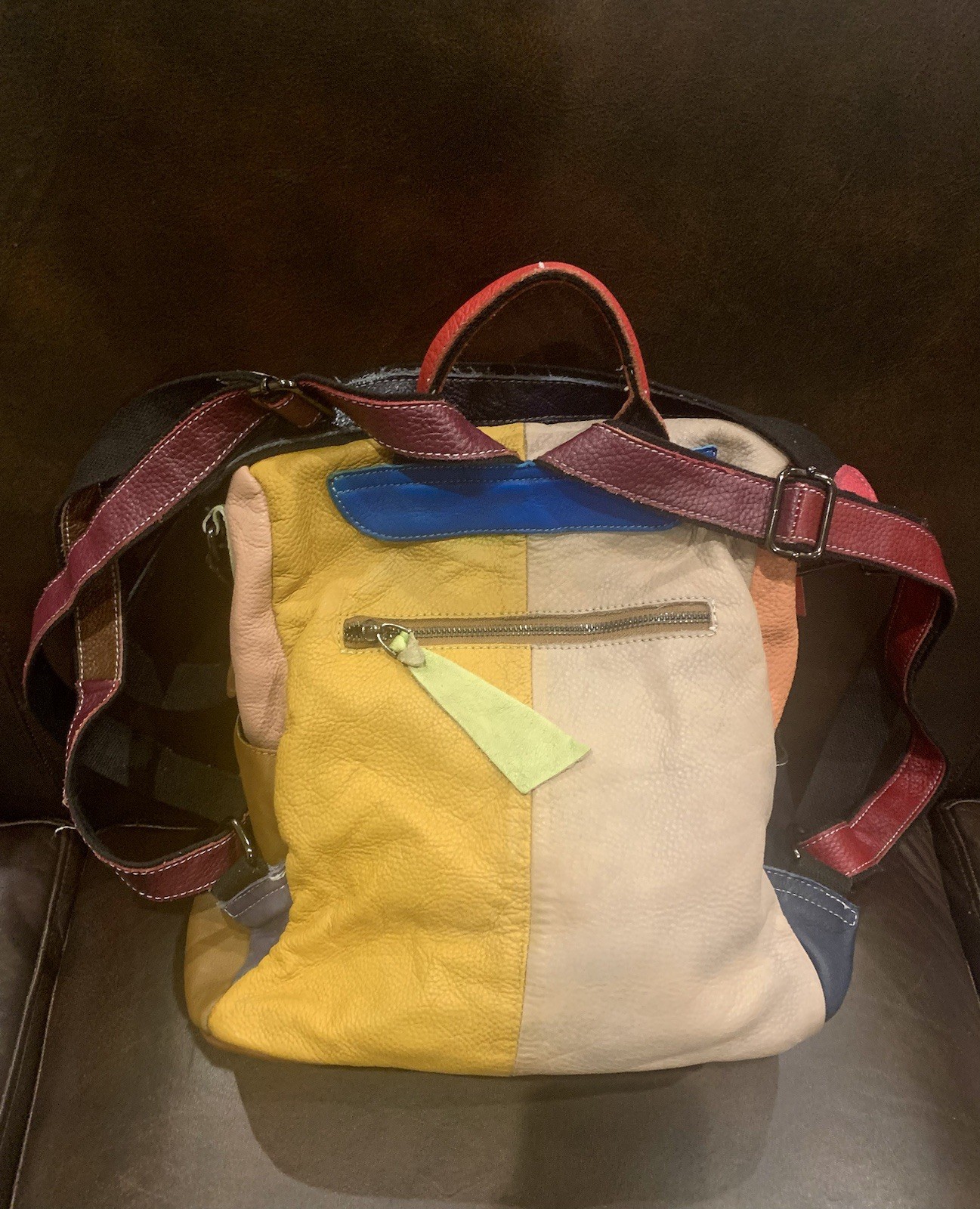 Multicolored Soft Leather Functional Backpack~Cut… - image 7
