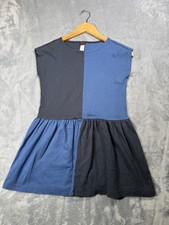 Tea Collection Girls 8 Blue Black Peplum Hem Cotton Cap Sleeve Mini Dress Casual