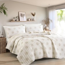 Wonderful Cotton Gauze Quilt Set Queen Size Off White Floral Bed Cover For All