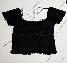 FOREVER 21 Women L Black Solid Cropped Square...