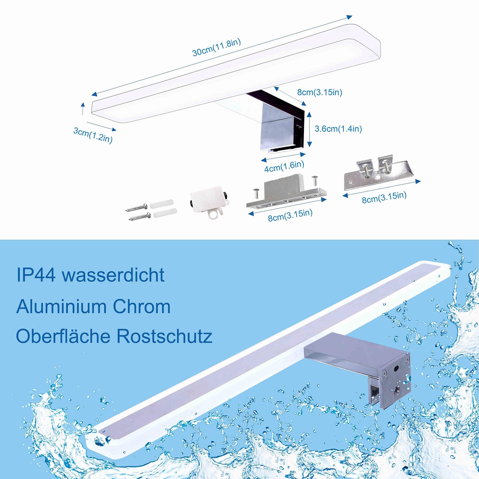 Lampada Da Specchio Da Trucco a Led 4000K 30Cm 8W 640Lm Da Bagno Luce Armadio Il - 2
