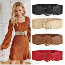 Women's Fashion Wide Elastic Waist Belt Leather Stretch Cinch Dress Waistband