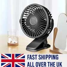 3 Speeds Mini Cooling Fan USB Rechargeable Clip On Desk Baby Stroller Portable