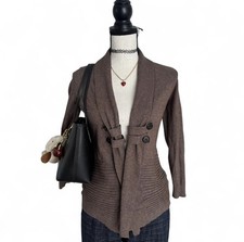 brown button accent shawl collar cardigan sweater, size PS