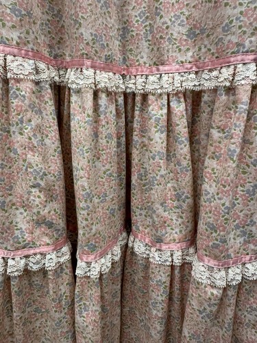 Child Size 8 Pioneer Prairie Long Dress Pink Floral Short Sleeve Satin Lace Trim - Picture 6 of 16