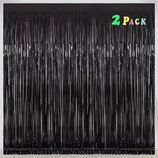 Black [Tinsel] Foil Fringe [Curtain]s,  3.2 x 8 ft Streamer Black - 2 Packs
