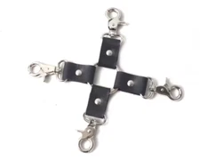 Cowhide Leather Hog Tie 8" four way Pin Connector BDSM Cuffs With Snap Clips