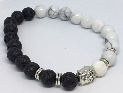 Schwarz Lavastein & Marmor Buddha Kopf Armband Buddhis Hippie Boho Geschenk J120 - Bild 2 von 5