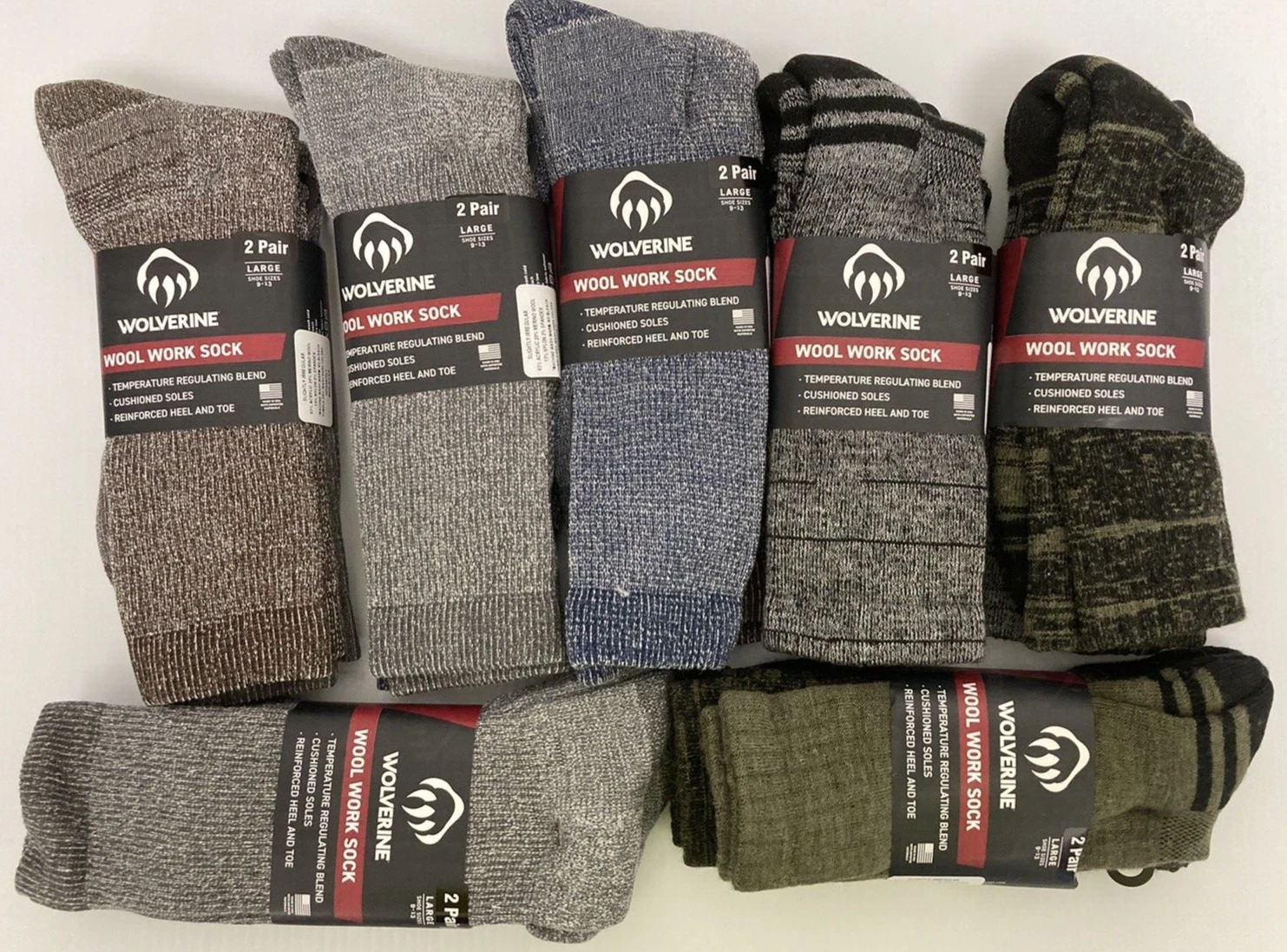 New, Wolverine Merino Wool Work Boot Sock, Large (men's shoe 9-13), 8 pairs