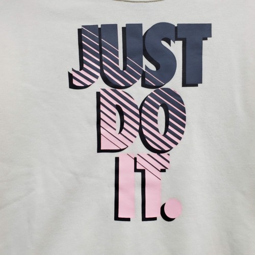 Nike Girls Sweater XS Cream Logo Just Do It Graphic Terry Long Sleeve NWT - Picture 2 of 11