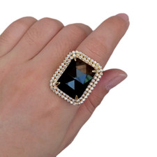 Black Onyx Rectangle Cz Pave Ring Gold Plated Adjustable Ring Fashion Jewelry