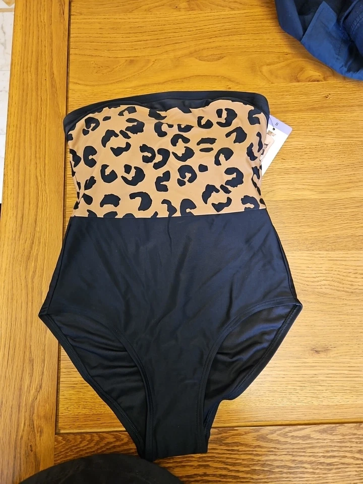 Traje de baño DKNY bandeau para mujer con estampado de leopardo/negro Reino Unido 8 (1350) Foto 3 de 4