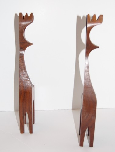 Vintage MCM Wooden Reindeer Hand Crafted Minimalist Danish 14" Set of 2 #27 - Picture 3 of 3
