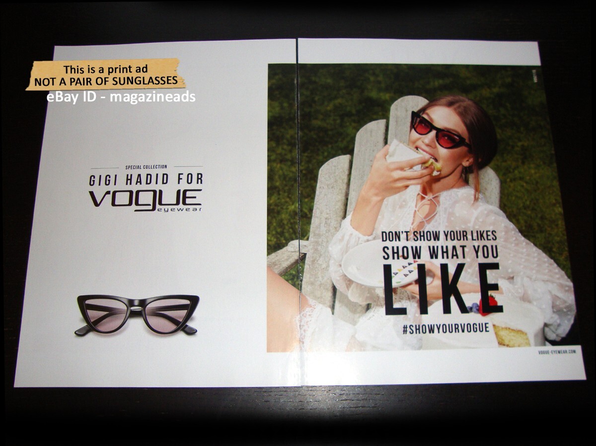 VOGUE Eyewear 2-Page PRINT AD Fall 2017 GIGI HADID beautiful girl