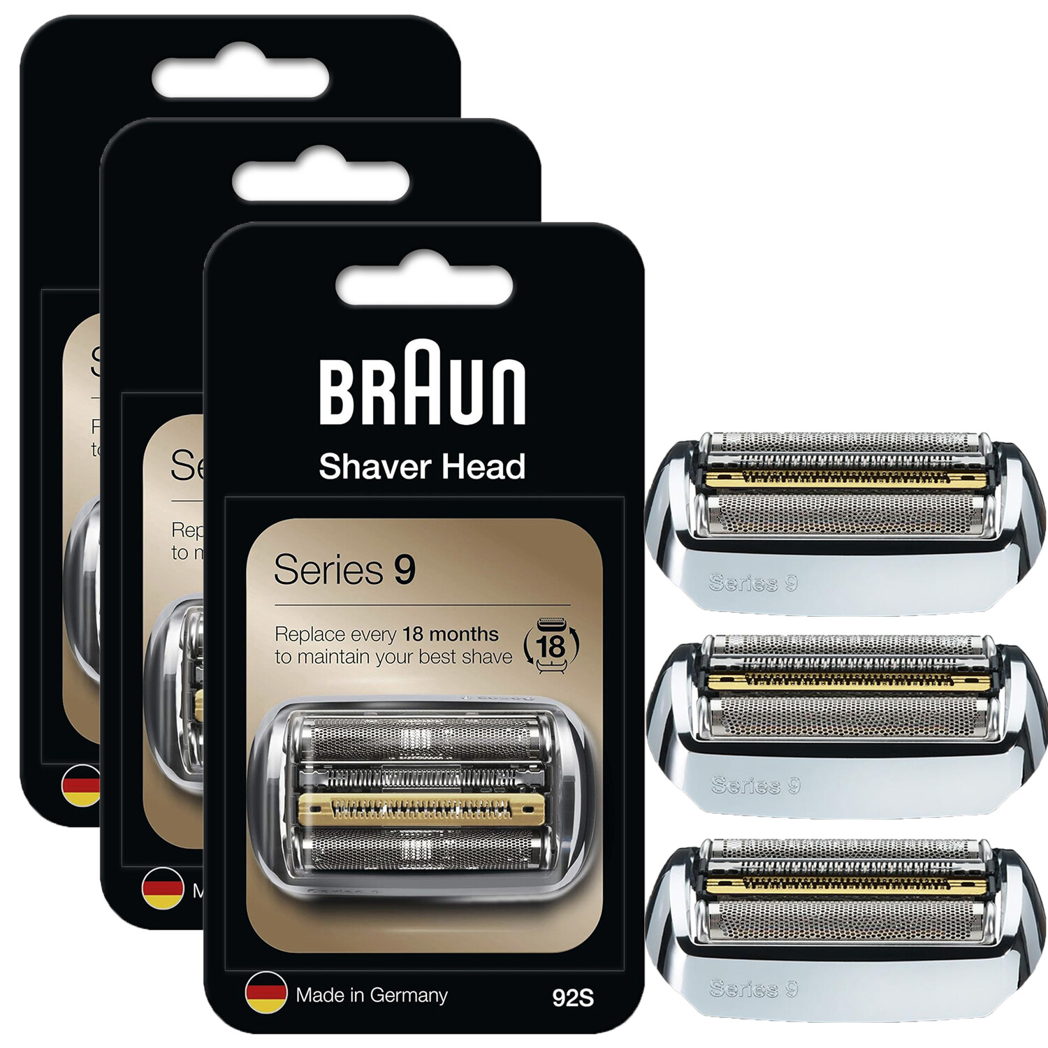 3 Pack Braun 92S Replacement Foil Blade Compatible with Series 9 Electric Heads.