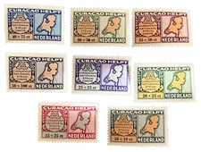1946 NETHERLANDS ANTILLES MINT MAP STAMPS SET #CB29-CB36 CURACAO AID SEMI-POSTAL