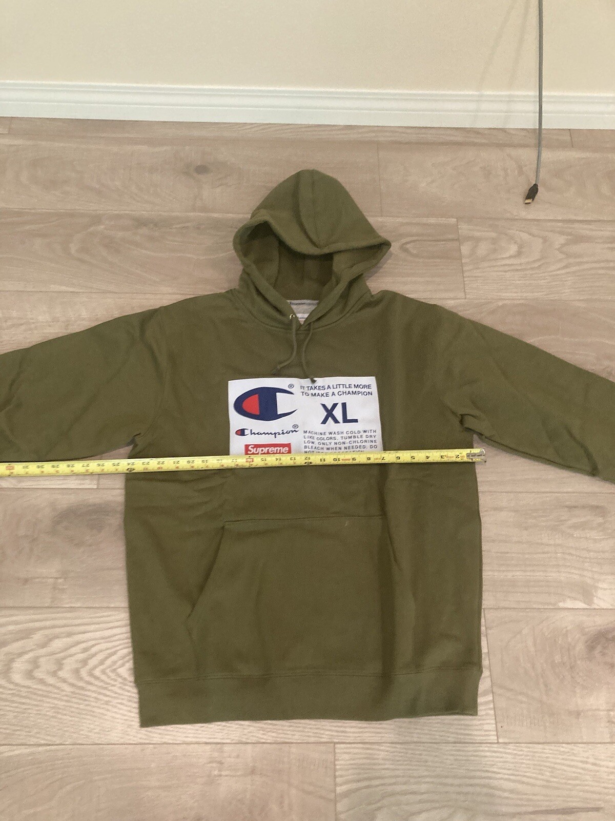 SUPREME CHAMPION Label Hooded Sweatshirt Olive Size XL image 5