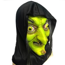 Grüne Hexe Maske Party Kostüm Haus Outfit Latex Halloween Realistisch Unisex