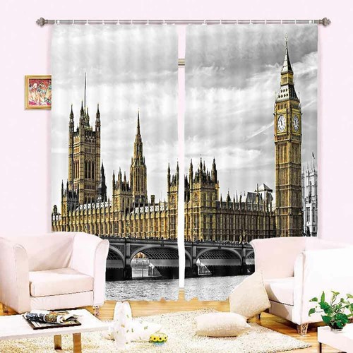 European Style Clock 3D Blockout Photo Print Curtain Fabric Curtains Window - Imagen 3 de 10