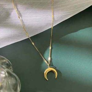 Authentic Moonlit Serenade: Illuminating Women's 18K Gold Plated Lunar Pendant