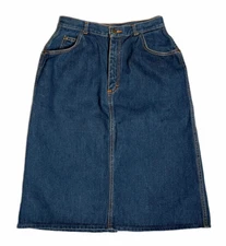 Womens PS GITANO Vintage Retro High-Waist Blue Denim Knee Length Jean Skirt 12