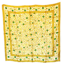 Oscar de La Renta Silk Scarf With Gold Green  White 35"x34"