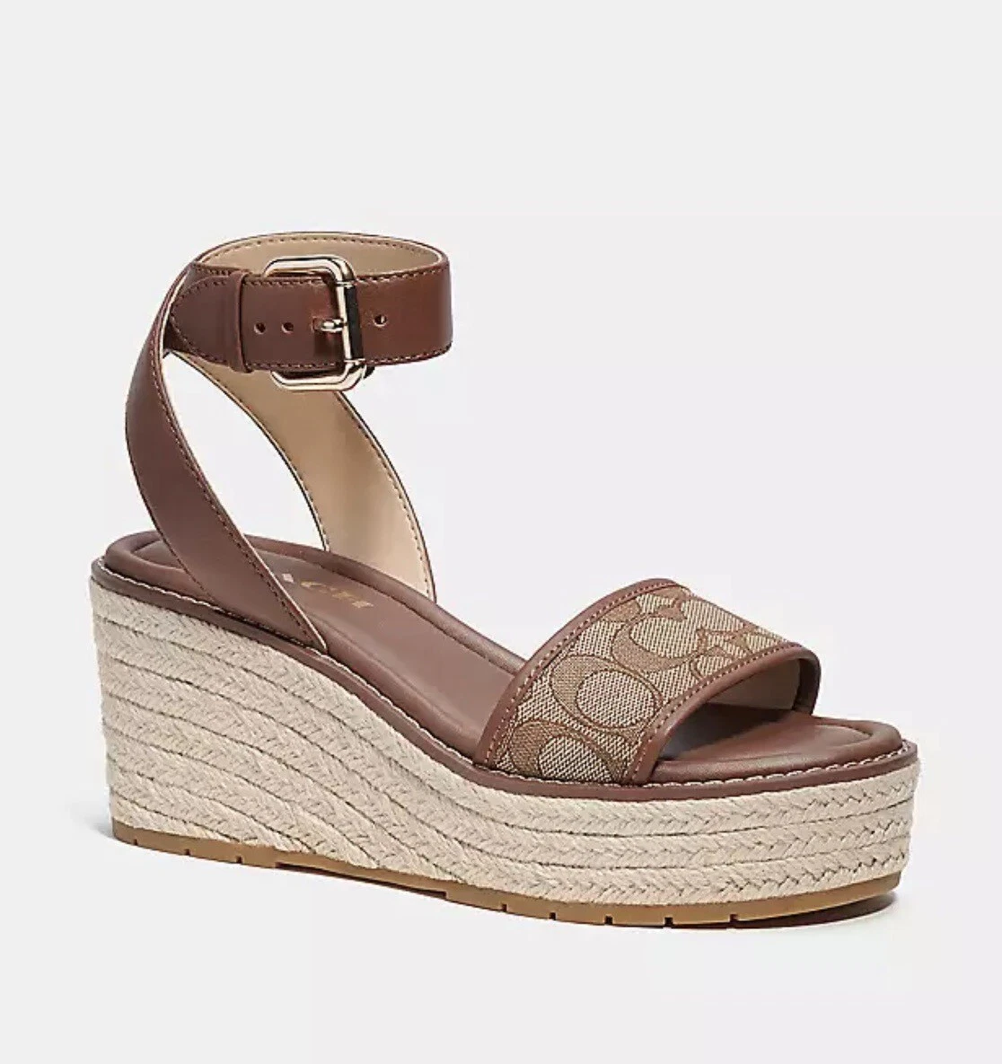 Coach Korey Espadrille In Signature Jacquard Size 9 B Color KHAKI/SADDLE. NIB