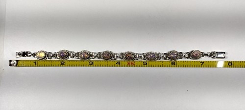 7.5' MEXICO 925 DRAGONS BREATH SIMULATED OPAL HARLEQUIN DICHROIC GLASS BRACELET - Picture 3 of 9