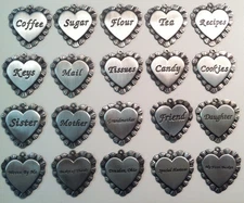 basket tie-on pewter tie on 2" wide heart charms  Longaberger heart medallion 