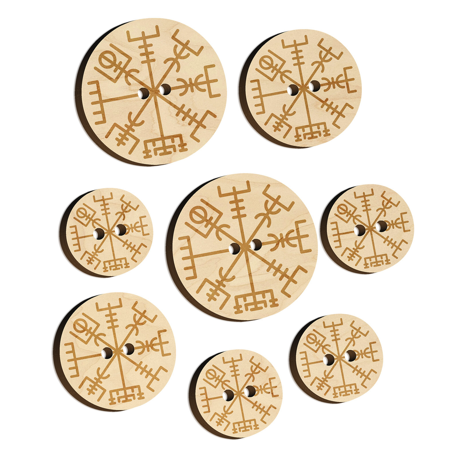 Viking Vegvisir Norse Protection Rune Wood Buttons for Sewing Knitting DIY Craft