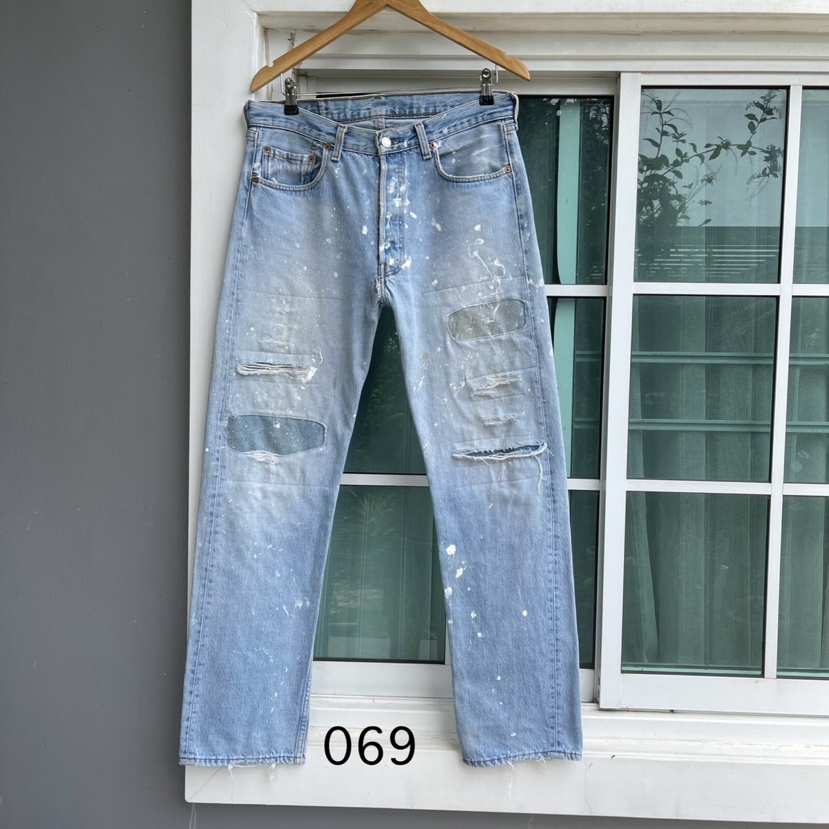 Vintage Levi 501 USA Distressed Light Wash Paint 80s 90s 34x31 | eBay