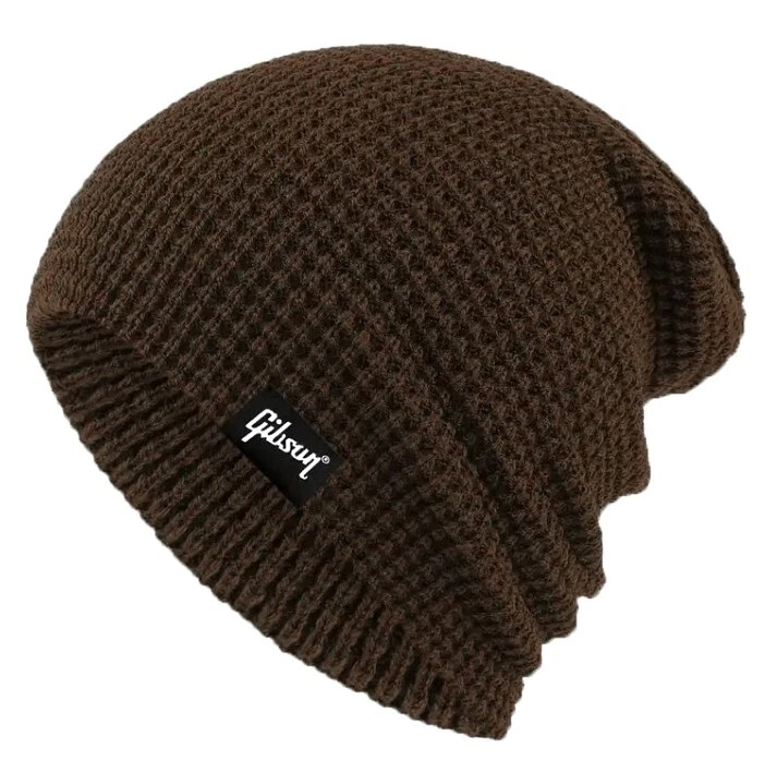 GIBSON® Premium Midweight Checker Knit, Reverse Cuff/Slouchy Beanie Cap - BROWN