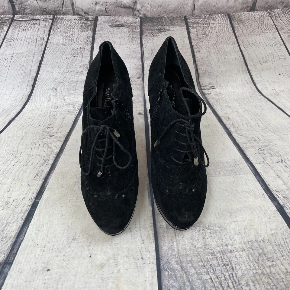 Белый дом черный рынок ботинок женщин sz 7,5 М черная замша кожаная обувь на шнуровке - Изображение 3 из 4