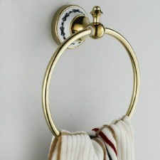 Golden Brass Wall Mounted Bathroom Towel Holder Round Towel Ring Hanger 2ba252