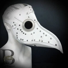 Plague Doctor Mask: Steampunk Long Nose Bird Mask in White with Silver Details