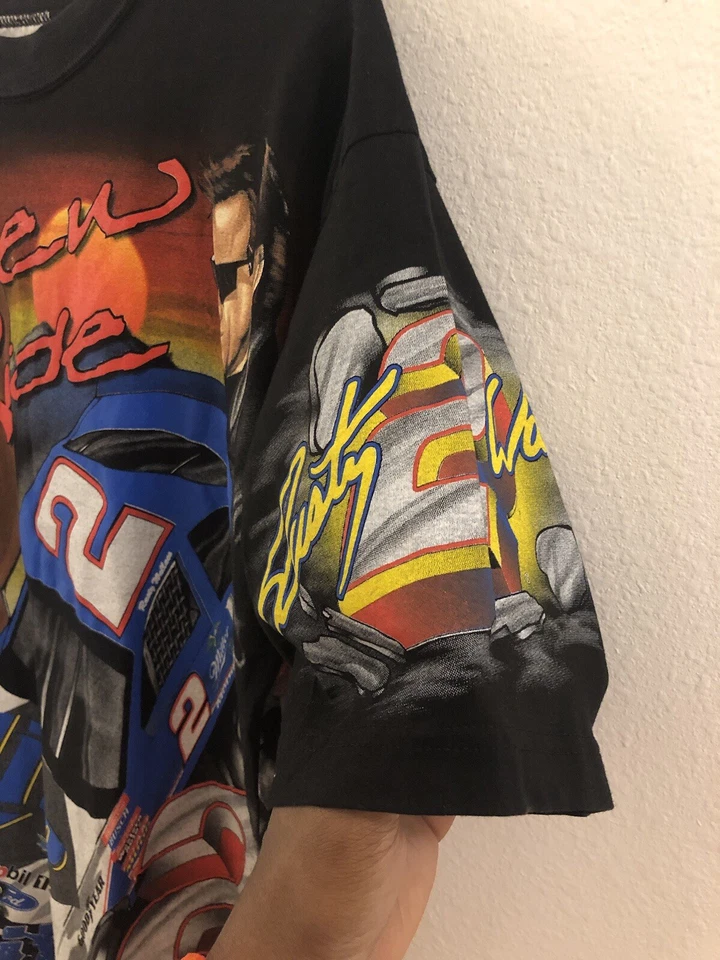 Camiseta mediana de colección 1998 Rusty Wallace A New Ride carga hasta el final AOP Foto 4 de 4