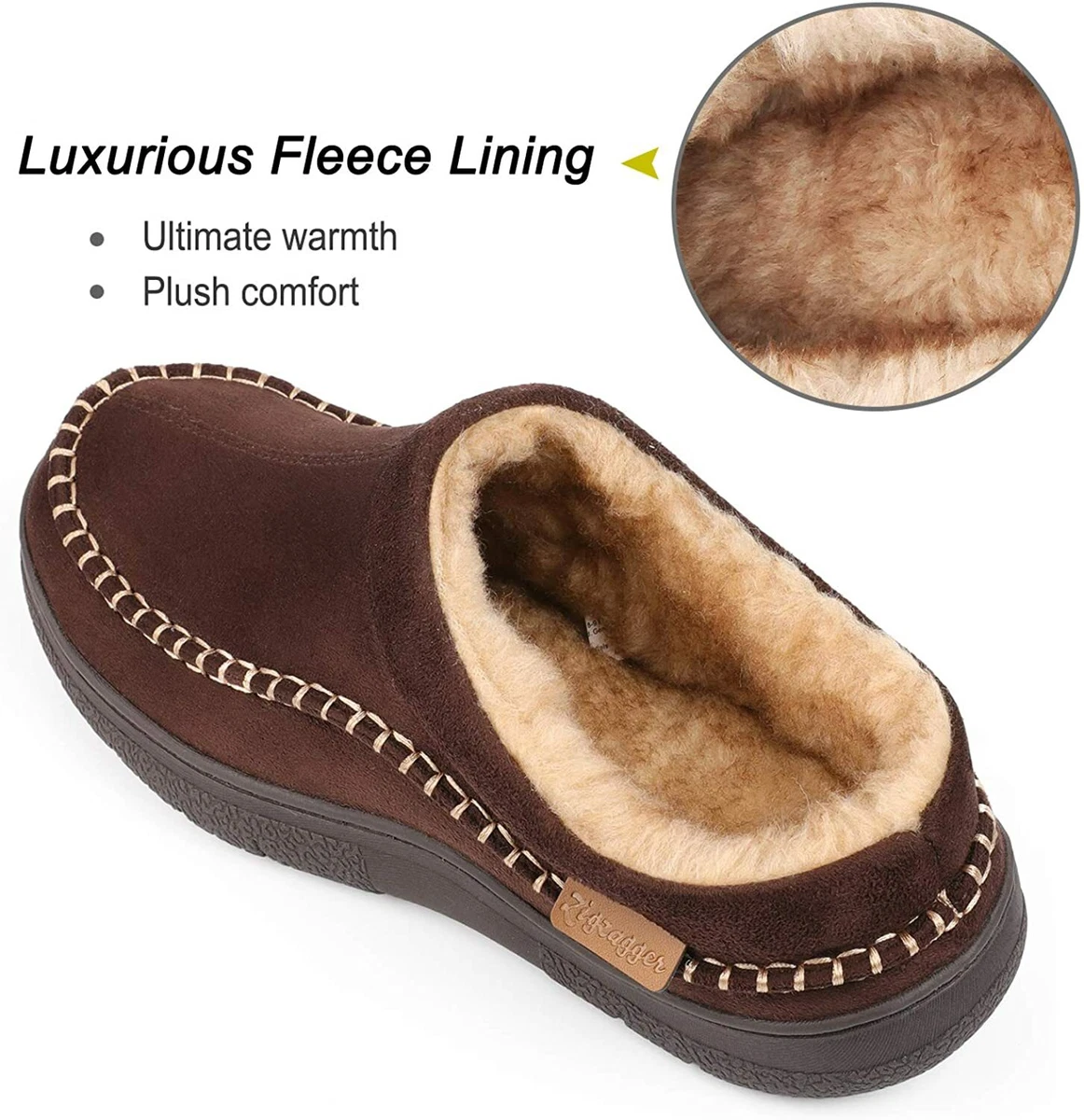 Zigzagger Men s Fuzzy Microsuede Moccasin Style Slippers Indoor