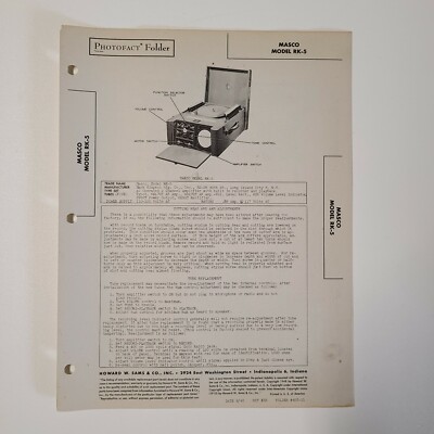 SAMS PHOTOFACT SERVICE MANUAL 33-11 MASCO MODEL RK-5