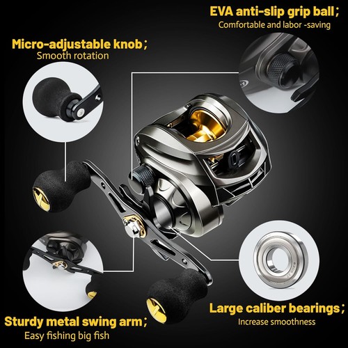 7.2:1 Gear Ratio Metal Fishing Baitcasting Reel Right Hand 10kg/22LB Max Drag 2x - Picture 6 of 14