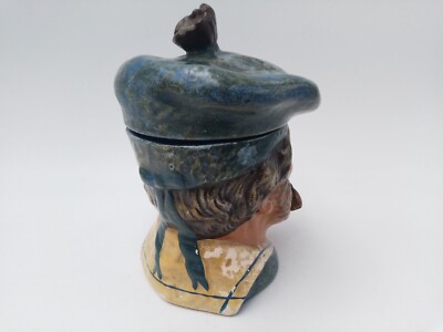 Berck plage ancien pot à tabac en terre cuite polychrome  tête de marin