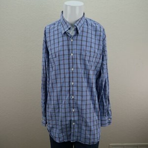 Peter-Millar-Blue-Brown-Long-Sleeve-Button-Front-Check-Casual-Shirt-Mens-XL