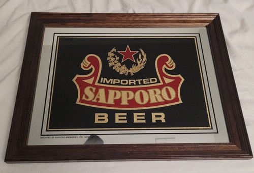 Sapporo Imported Authentic Beer Mirror 18" x 14" Vintage Man Cave Bar Decor