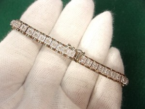 Authentic FABULOUS LADY'S YELLOW GOLD PLATED STERLING SILVER & 48 DIAMOND TENNIS BRACELET