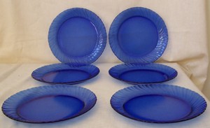 6 Placas De Almuerzo Vintage Arcoroc France Azul Cobalto Torsade Saphir Patron Estriado Ebay